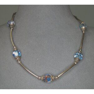 Vintage Silver Necklace 16" &  Bracelet Set 6.5 With Blue Crystal Beads